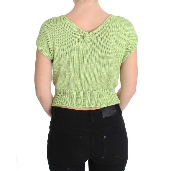 PINK MEMORIES Lime Green Knit Short Sleeve VNeck Top Women Green Sweaters - Picture 3 of 6